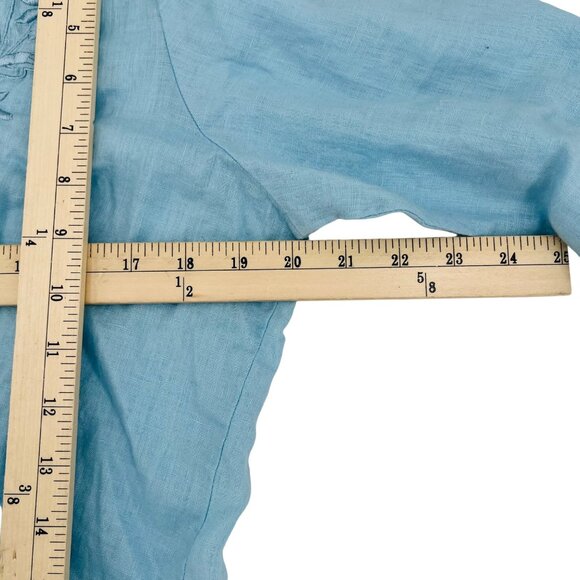 Liz Claiborne Womens Light Blue Linen Embroidered Blouse Size L 3/4 Sleeve Butto - Picture 5 of 7